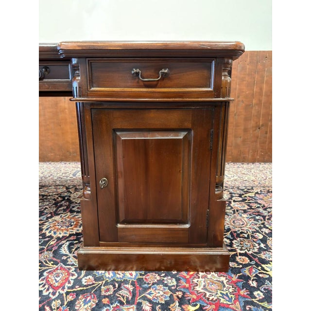 English Desk Partner in Teak with Leather Top For Sale - Image 11 of 18