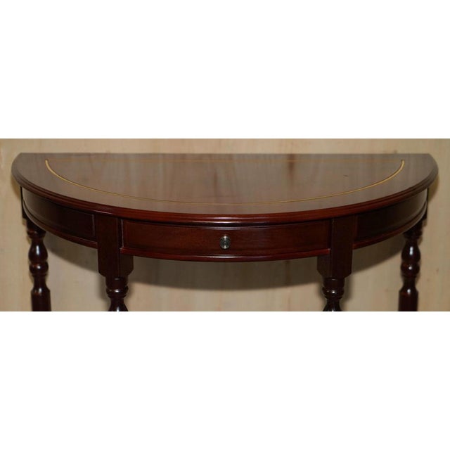 Vintage Demi Lune Console Table with Single Drawer in Flamed Hardwood For Sale - Image 4 of 18