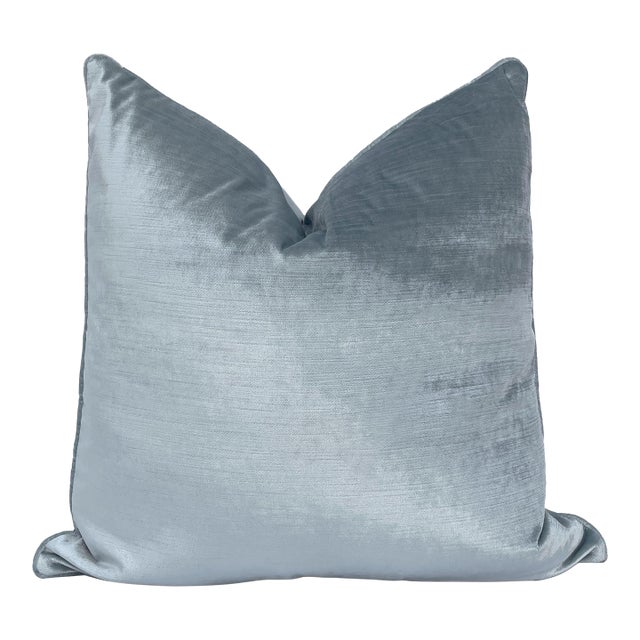 Contemporary Hollywood Regency Shimmering Velvet 22" Throw Pillow, Silver Blue For Sale