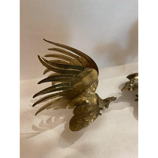 Pair of Brass Fighting Roosters For Sale In Dallas - Image 6 of 11