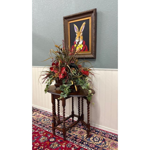 Antique English Table Drop Leaf Gateleg Barley Twist Oak Oval C. 1920-30s For Sale - Image 10 of 18