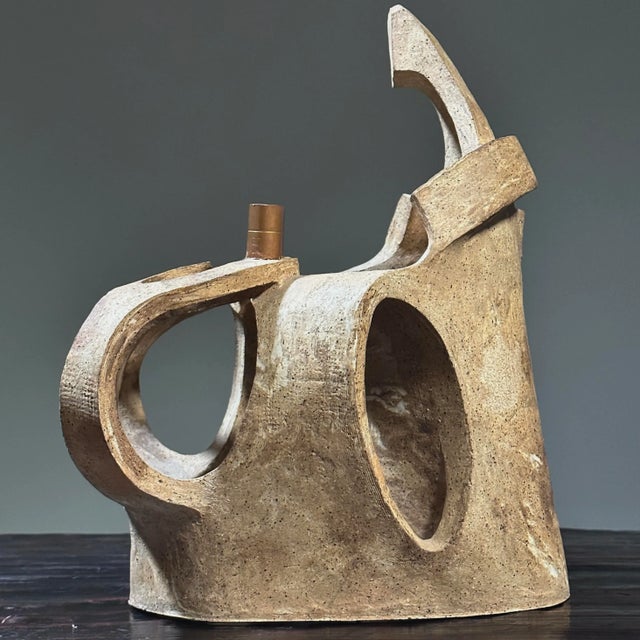 Vintage Slab Built Modernist Stoneware Candelabra Sculpture, Signed/Art Nouveau/Gaudi For Sale - Image 4 of 11