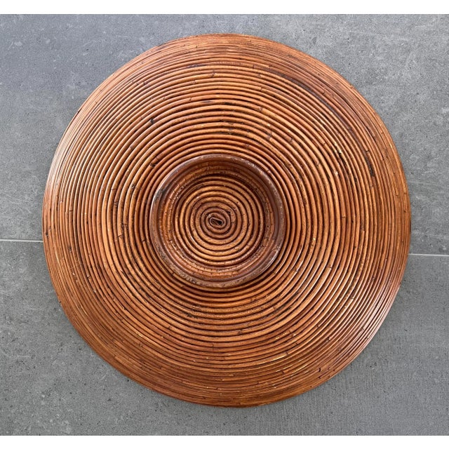 Wood Large Mid Century Modern Pencil Reed Footed Basket Bowl For Sale - Image 7 of 10