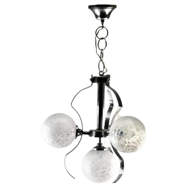 Glass German Swirl Ball Pendant Stem Lamp with 3 Globular Lights from Fischer Leuchten For Sale - Image 7 of 7