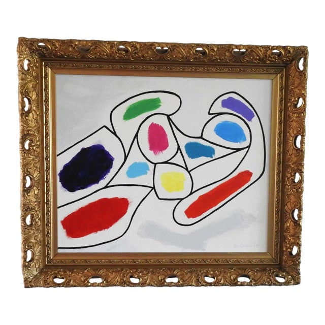 Cubist Acrylic Painting of Nude Woman Framed For Sale