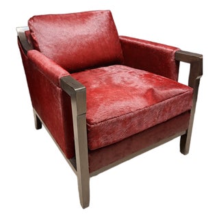 Authentic Holly Hunt Vienna Secession Lounge Chair, Custom Upholstered in Rich Burgundy/Cabernet Mohair and American Black Walnut Exposed Frame For Sale