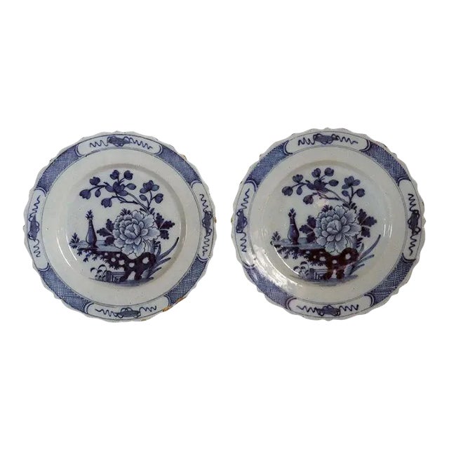 Dutch Delft De Twee Scheepjes Tin-glazed Pottery Blue and White Plates - a Pair For Sale