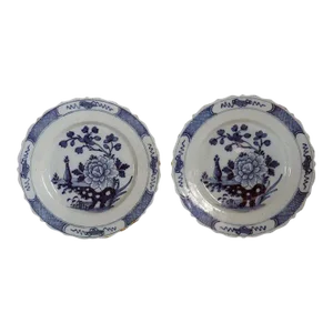 Dutch Delft De Twee Scheepjes Tin-glazed Pottery Blue and White Plates - a Pair