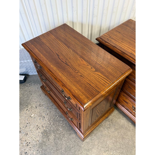Ethan Allen Vintage Ethan Allen Oak Canterbury Nightstand/ Commode - A Pair For Sale - Image 4 of 12