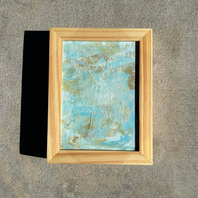 Abstract Vintage Boho Miniature Abstract Painting in Wood Frame For Sale - Image 3 of 7