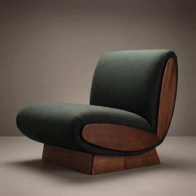 Not Yet Made - Made To Order Onda Lounge Chairs by Object Refinery in Forest Recycled British Wool & Walnut, Pair For Sale - Image 5 of 7