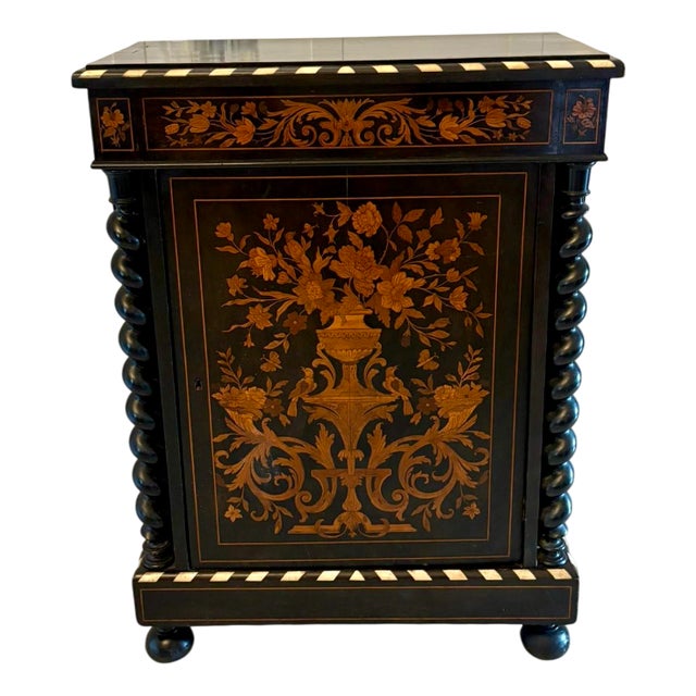 Antique Victorian Floral Marquetry and Ebonised Side Cabinet, 1860 For Sale
