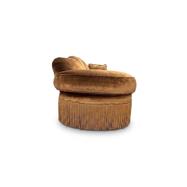 Vintage 90s Walter E. Smithe Gold Velvet Channel Back Chaise Lounge With Bullion Fringe For Sale - Image 9 of 12