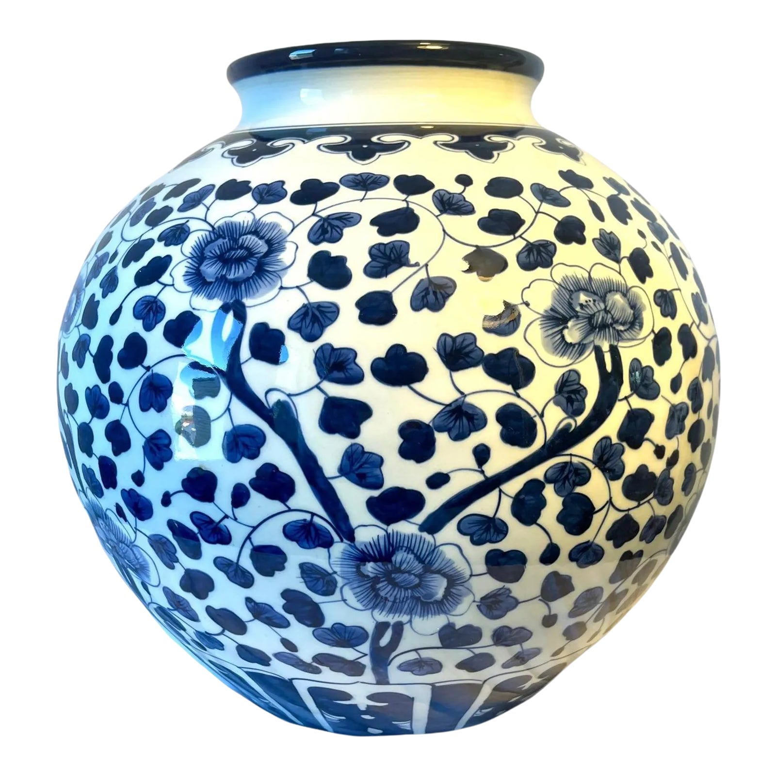 Vintage Chinese Blue and White Hand Painted Floral Porcelain Vase — free download