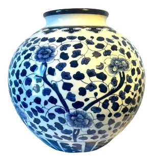 Vintage Chinese Blue and White Hand Painted Floral Porcelain Vase