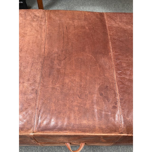 Rustic Leather Storage Ottoman, Cognac For Sale - Image 12 of 12