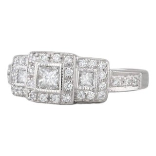 0.52ctw Diamond Engagement Ring 14k White Gold Size 5.5 3-Stone Halos For Sale