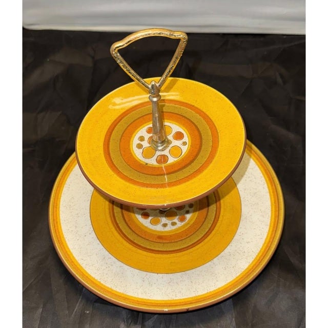 Orange Stangl Pottery Sun Pebbles 2 Tier Tidbit Serving Tray Plate MCM Yellow Orange For Sale - Image 8 of 11