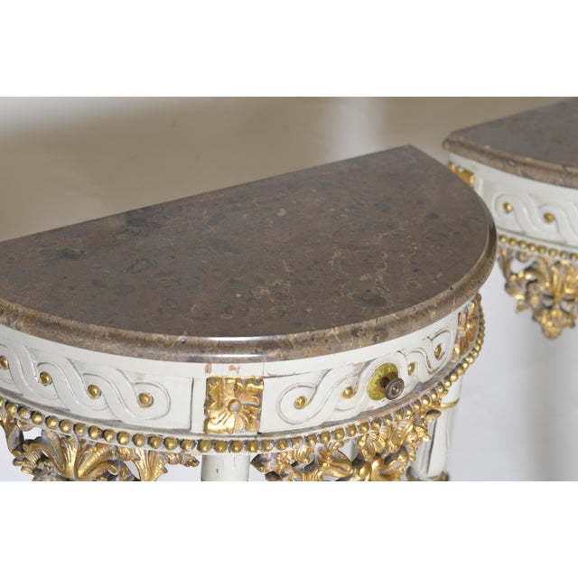 Wood Carved and Painted Half-Moon Console Tables, Italy, 1940s, Set of 2 For Sale - Image 7 of 18
