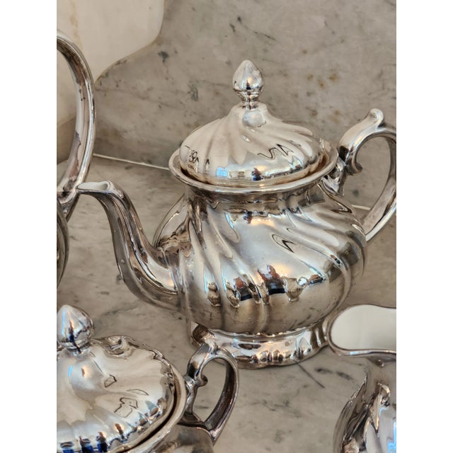 WMF Württembergische Metallwarenfabrik Art Deco German Silver Enamel Tea & Coffee Service, Attributed to Wmf, Circa 1930s For Sale - Image 4 of 12