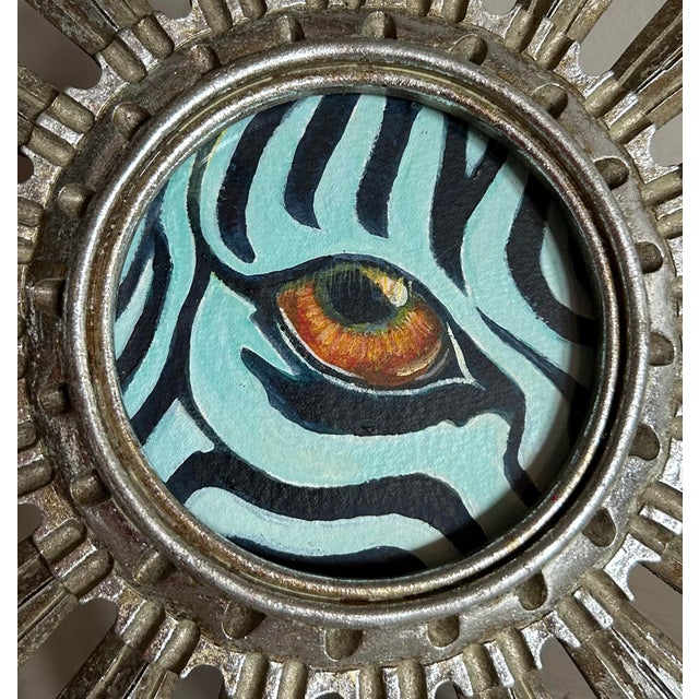 Original Painting of a Zebra Eye in Silver Starburst Frame For Sale - Image 4 of 7