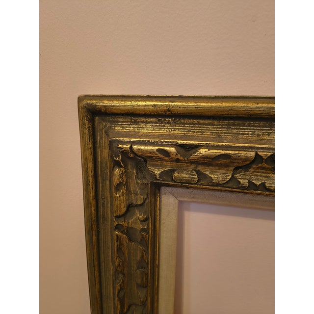 Mid-Century Modern Vintage Chunky Carved Frame Gold Highlights For Sale - Image 3 of 7