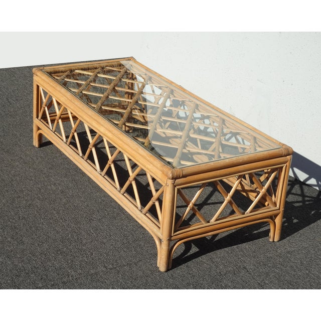 Vintage French Country - Bamboo Coffee Table w Leather Straps Glass Top ~ Boho Chic Gorgeous Coffee Table in Good Vintage...