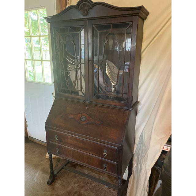 Early 20th Century Antique Mahogany Secretary Desk For Sale - Image 5 of 12