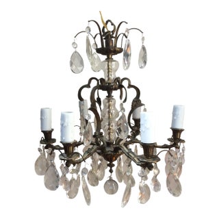 Crystal and Bronze Chandelier With Glass Swirl For Sale