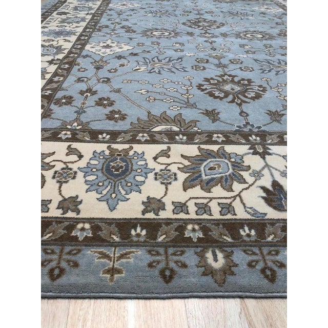 2x10 Blue Hand-Knotted Wool Floral Cartouches Classic Traditional Carpet Rug For Sale - Image 4 of 7