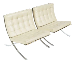 Mid Century Cream Barcelona Chairs by Mies Van Der Rohe for Knoll, 1980s