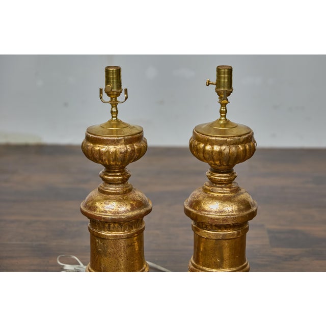 Gold 19th Century French Baroque Revival Giltwood Fragments Made into Lamps - a Pair For Sale - Image 8 of 12