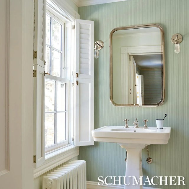 Schumacher Schumacher Emma Stripe Narrow Wallpaper In Aegean For Sale - Image 4 of 4