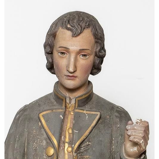 Folk Art Antique Polychrome Wood and Gesso Statue of Saint Isidore For Sale - Image 3 of 14