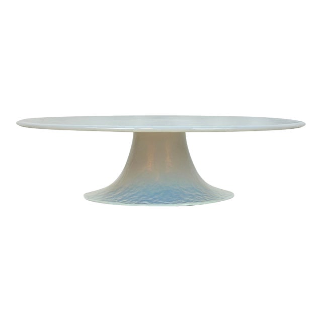 Crate & Barrel Orchid White Collection Opalescent Glass Cake Stand Plate For Sale
