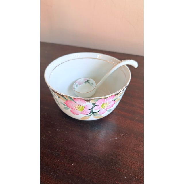 Antique, Early 20th Century Noritake Japan Azalea porcelain mayonnaise dish with matching ladle marked Nippon. Porcelain...