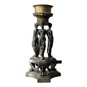 Vintage Mythological "3 Graces" Art Nouveau Style Bronze Candle Holder