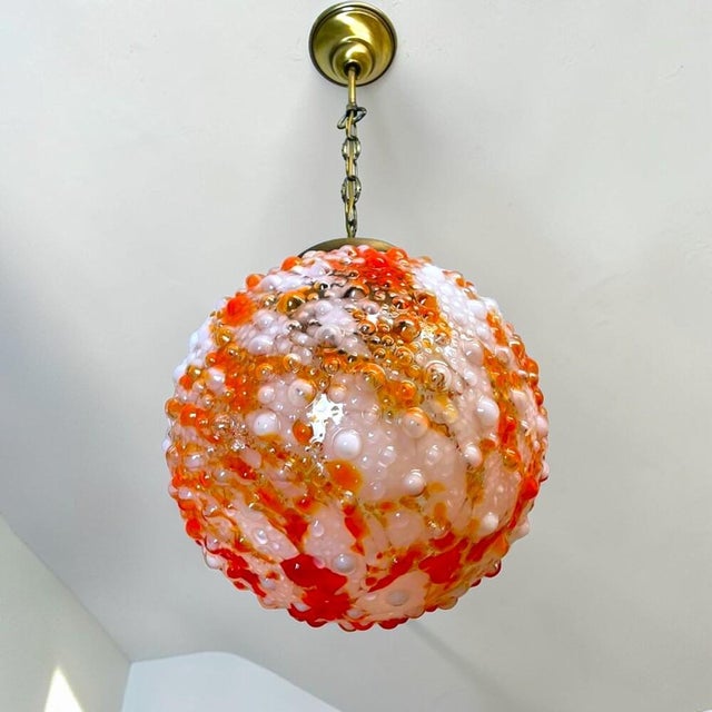 Mid-Century Modern Large Portuguese Red Art Glass Pendant attributed to Marinha Grande, 1960s For Sale - Image 3 of 9