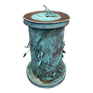 Vintage English Country Classical Verdigris Iron Sundial on Copper Pedestal Base "Grow Old Along With Me" For Sale