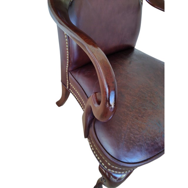 Burgundy Naugahyde Queen Anne Open Armchair - Late 20th Century For Sale - Image 10 of 11