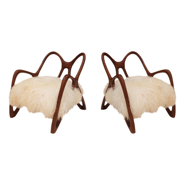 Set of Sculptural Wooden Armchairs, Italy For Sale