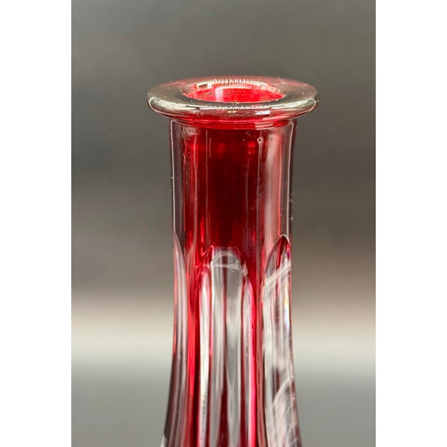 Vintage Lausitzer German Cranberry Cut Crystal Decanter For Sale - Image 16 of 16