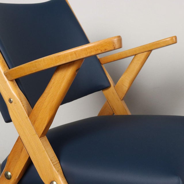 Wood Set of Vintage Armchairs in Leatherette & Beech, Italy, 1950s For Sale - Image 7 of 13