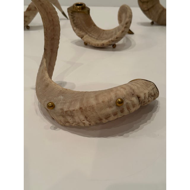 Vintage Curly Ram Horn and Brass Candlesticks -Set of 4 For Sale - Image 9 of 11