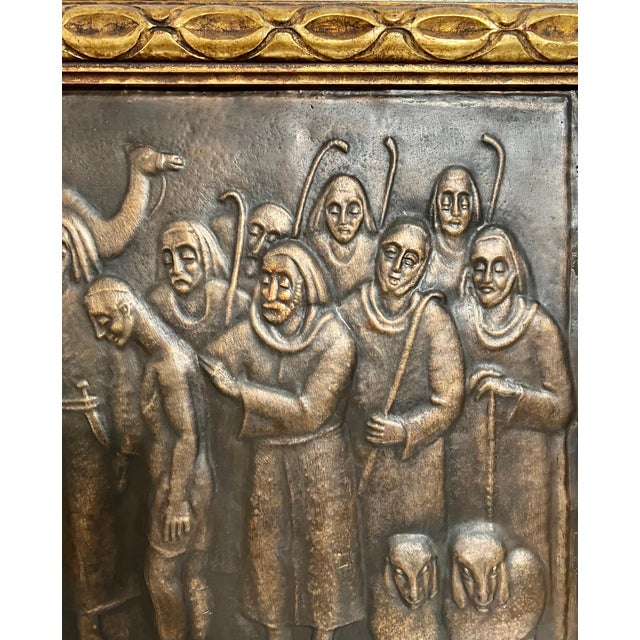 Arieh Merzer, Large Judaica Copper Repousse Sculpture Relief Plaque Arie Merzer Bezalel Era, c.1950'S For Sale - Image 9 of 11