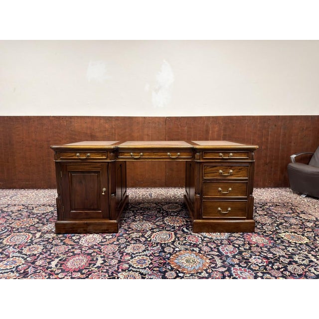 English Chesterfield Desk with Brown Leather For Sale - Image 3 of 18