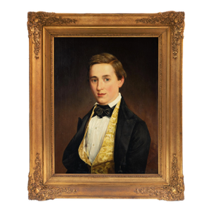 'Young Man in a Yellow Brocade Waistcoat' by David Monies, 1849, Paris, Munich, Danish Royal Academy