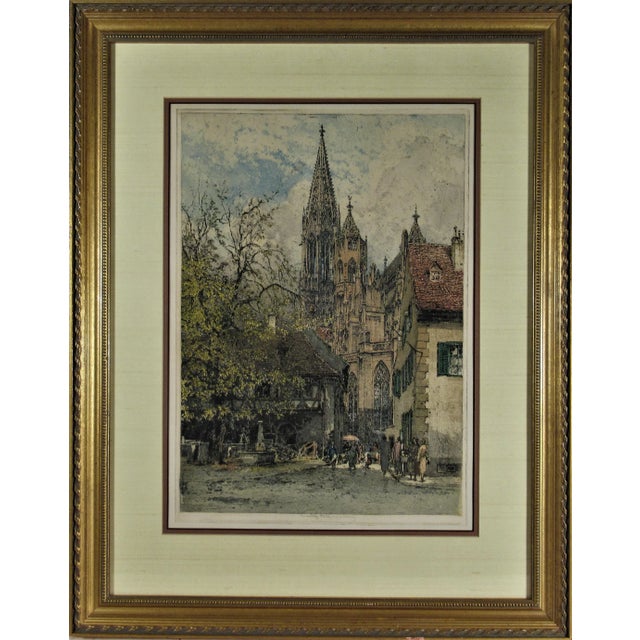 Printmaking Materials Luigi Kasimir, Street with Church, Circa 1925 For Sale - Image 7 of 7