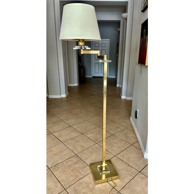 Metal Frederick Cooper Solid Brass & Lucite Swing Arm Floor Lamp For Sale - Image 7 of 18