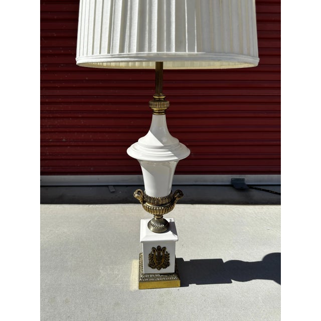 White Vintage Westwood Industries White Porcelain/Brass Table Lamp For Sale - Image 8 of 11